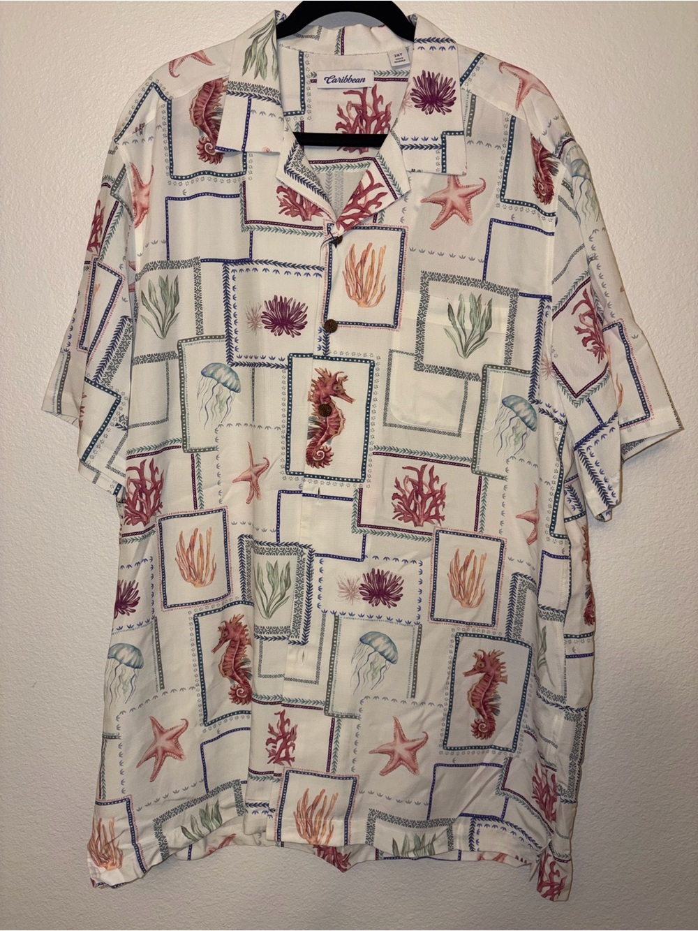NWT Caribbean Men 2XT Short Sleeve Ocean Sea Life Button Front Shirt